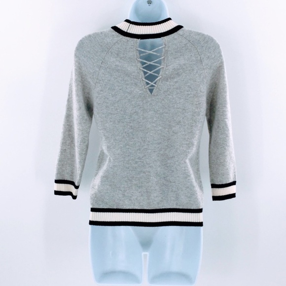 Minnie Rose Cashmere Sweater Gray Crewneck Rear Cut Out Cropped 3/4 Sleeve Sz XS - Picture 6 of 12